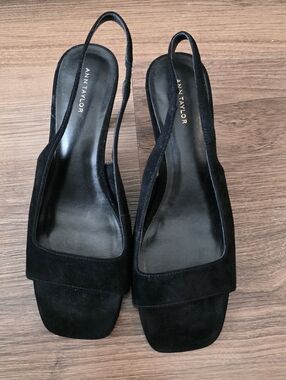 Ann Taylor Black Suede Slingback Heels - 8